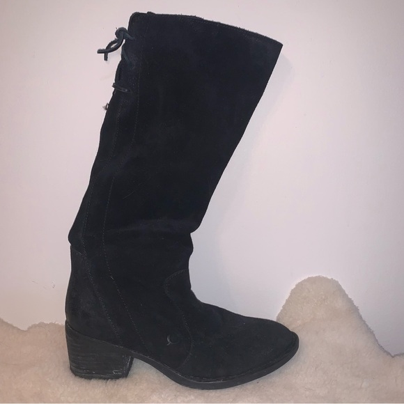 Born Leather Suede Tall Black Heeled Boots 6.5 - Picture 1 of 9